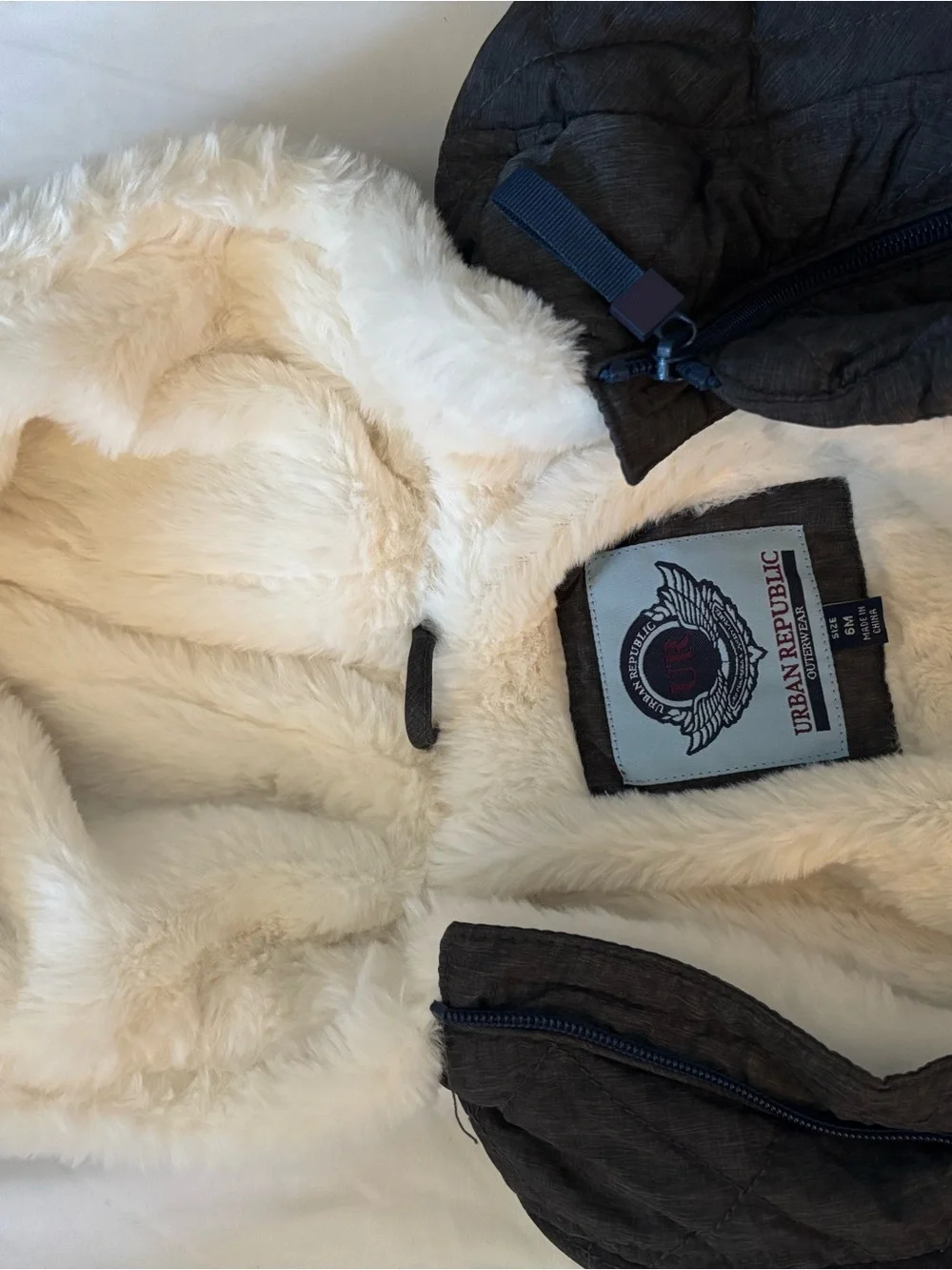 Nordstrom Brown Quilted Hooded Baby Puffer with Faux-Fur Trim
